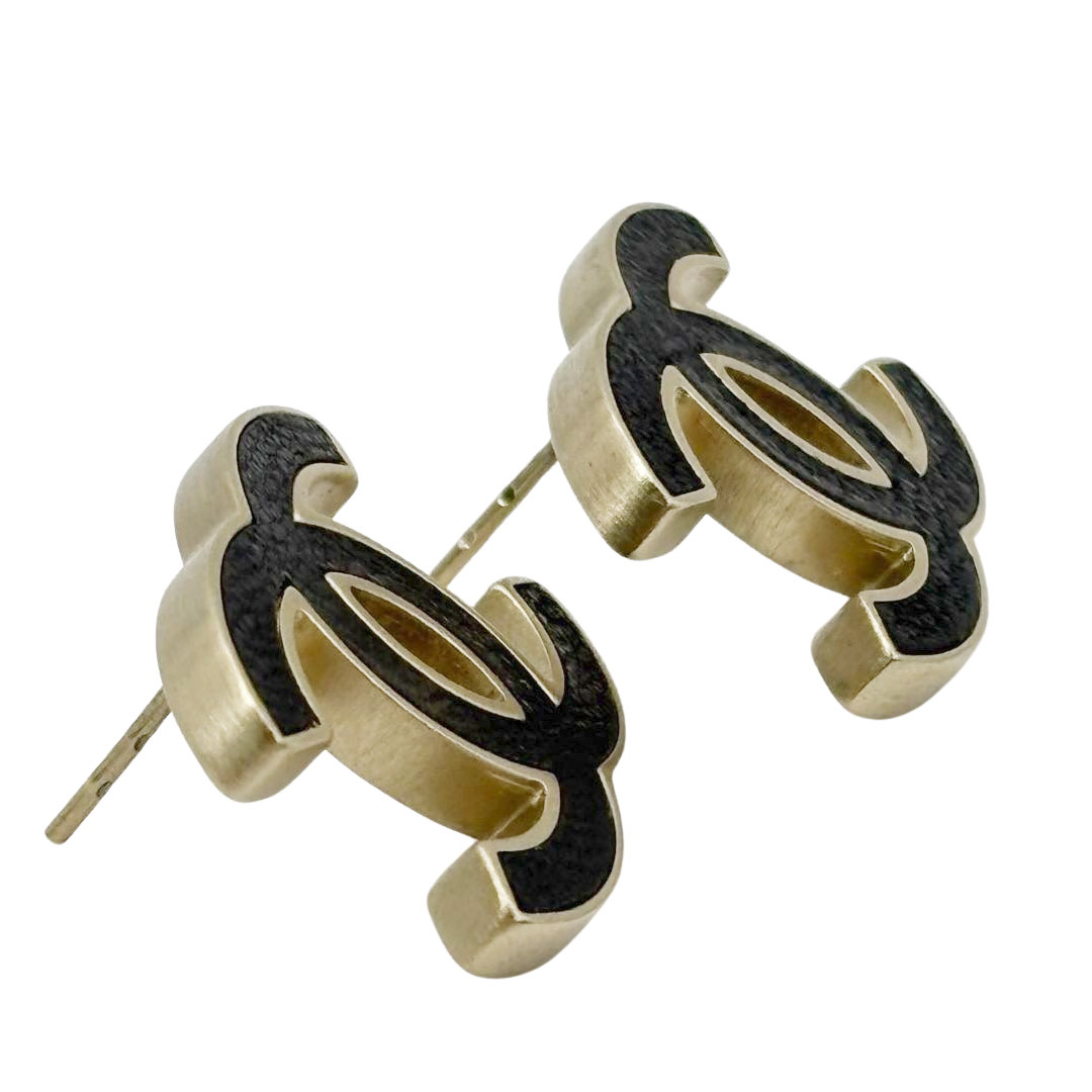 CHANEL シャネル ピアス ココマーク B12P レザー/メタル ブラック