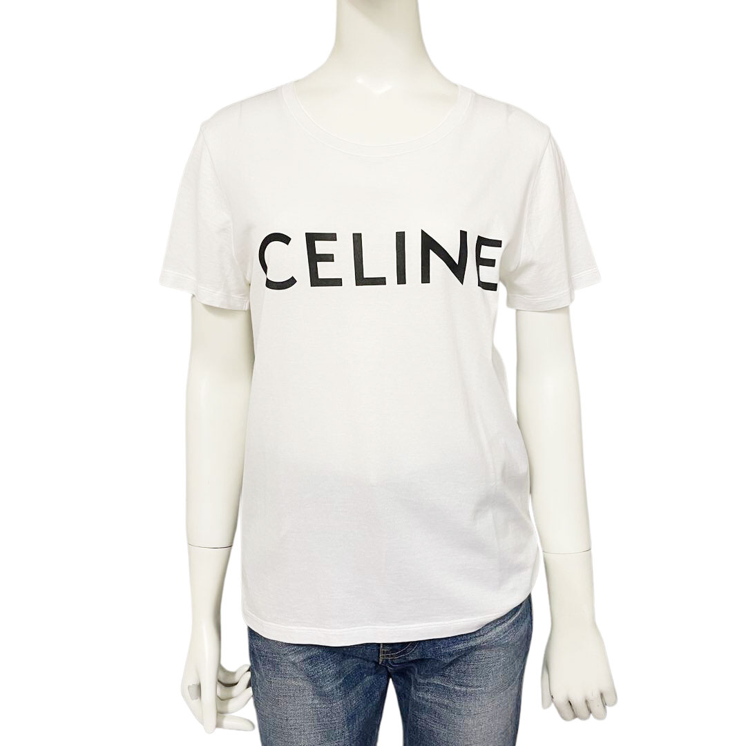 CELINE セリーヌ ロゴTシャツ コットン S ホワイト ブラック 2X314916G