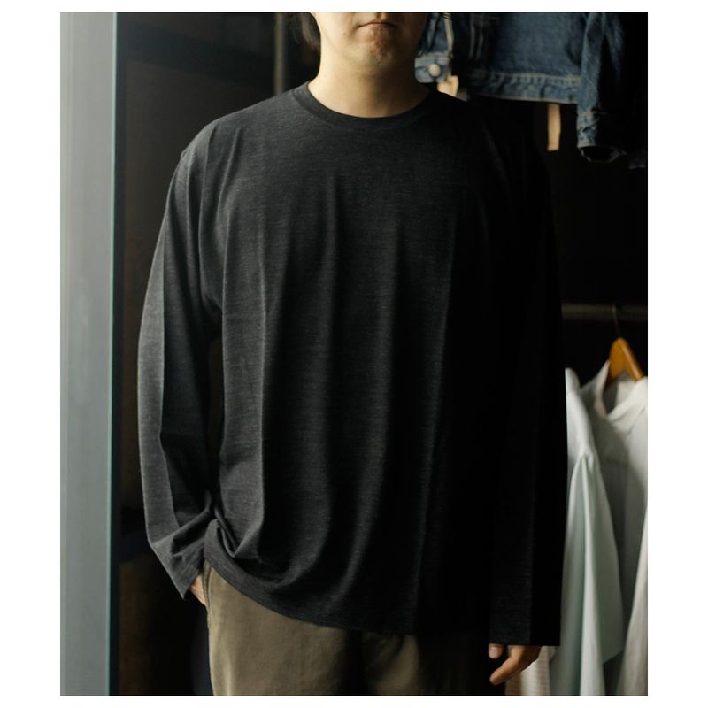 バトナー BATONER ウール クルーネック ロングスリーブ Tシャツ WOOL