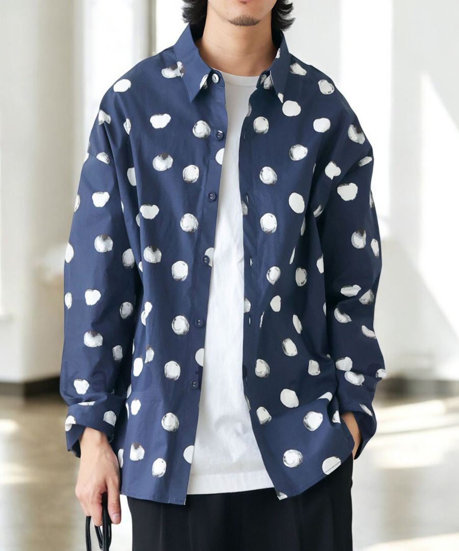 ドット柄シャツ シャツ メンズ トップス 長袖 送料無料・(100)メール便