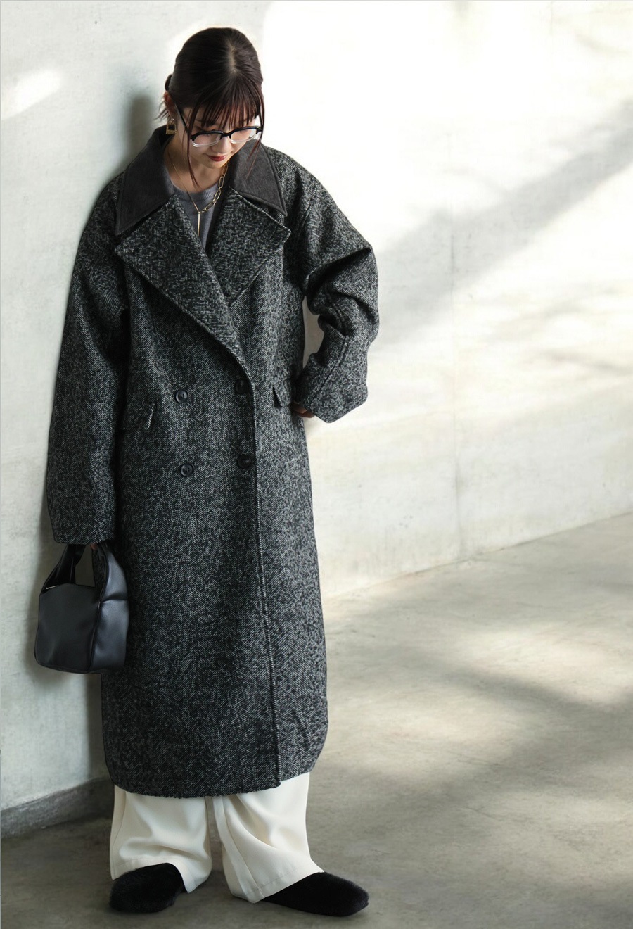 ヘリンボーン ロングコート レディース アウター 送料無料・再入荷