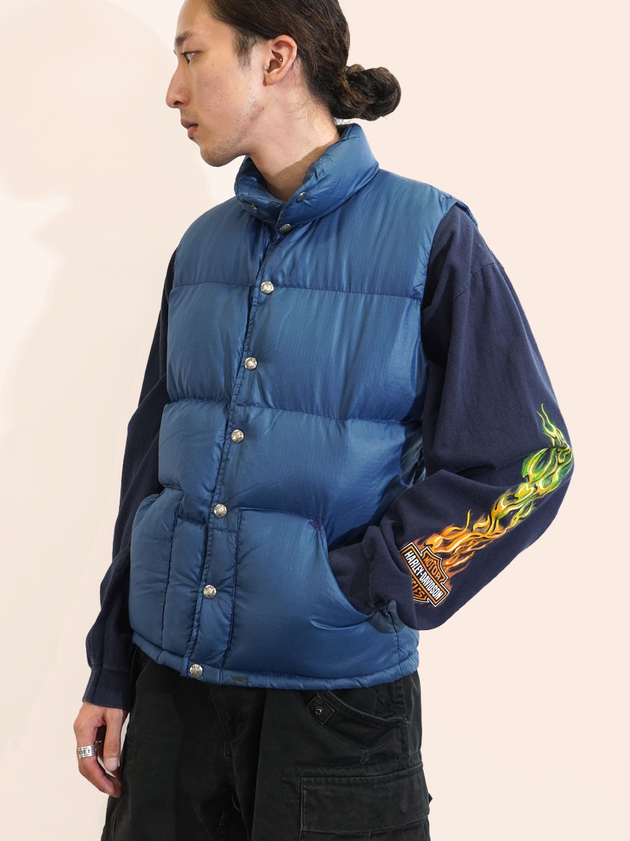 70's 茶タグ ノースフェイス リップストップ ダウンベスト ネイビー