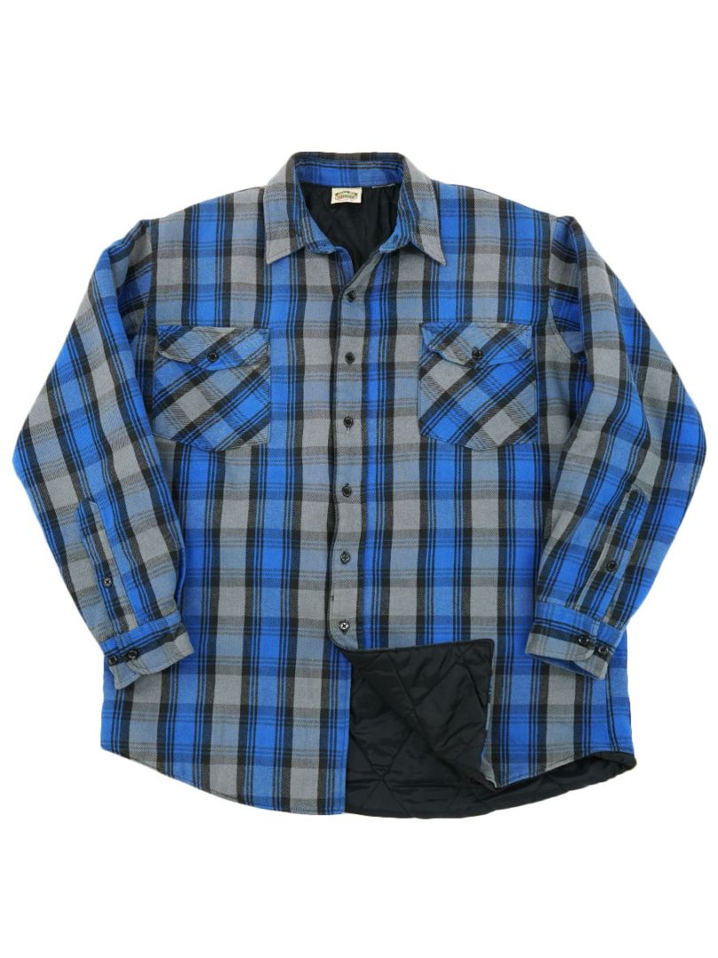 90's FIVEBROTHER 青黒灰チェック キルティングライナー フランネル