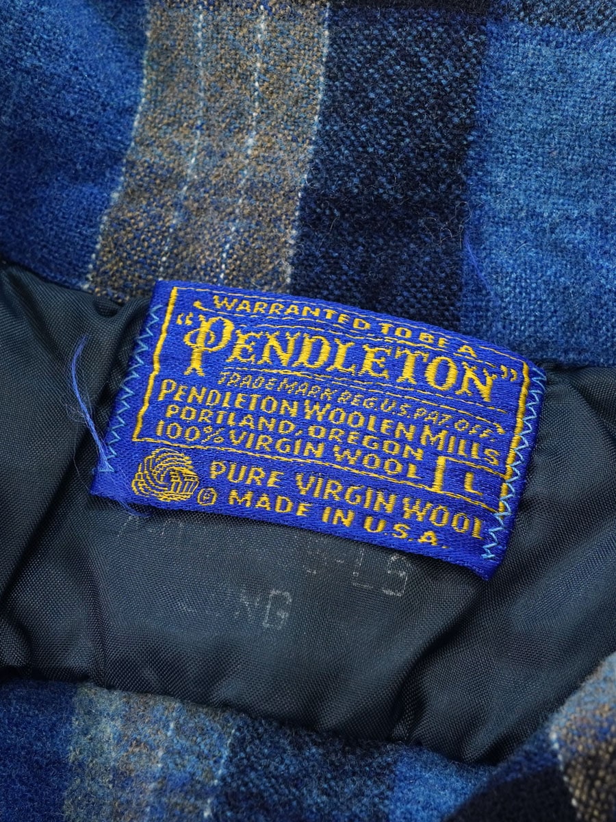 70's ペンドルトン 青ベース 好配色チェック ボードシャツ 表記(L