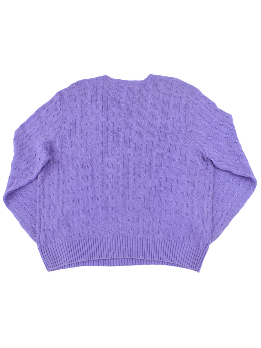 ラルフローレン ケーブル編み ワンポイント刺繍 シルクニット パープル