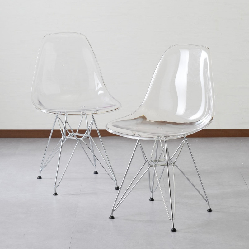 2脚セット】【クリア×スチール脚】チェアセット クリア シェルチェア