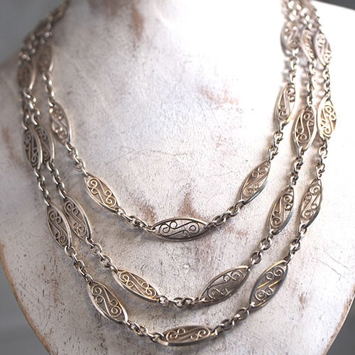 シルバー フランス フィリグリーチェーン ネックレス（120cm)