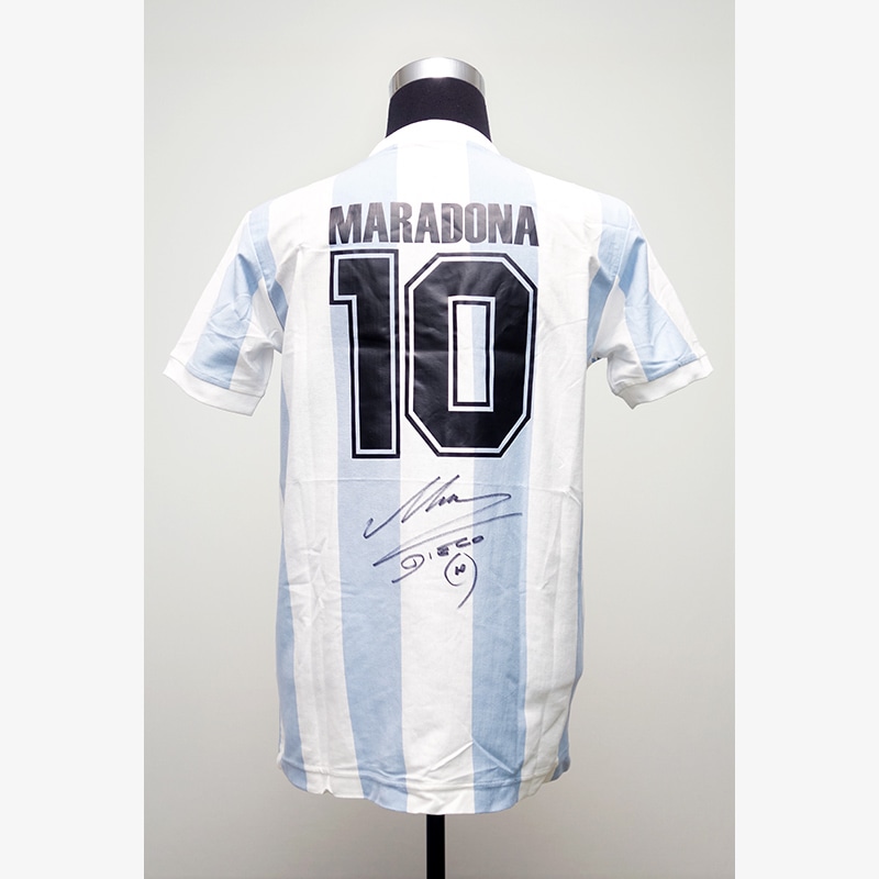 マラドーナ直筆サイン入りアルゼンチン代表1986復刻版ホーム