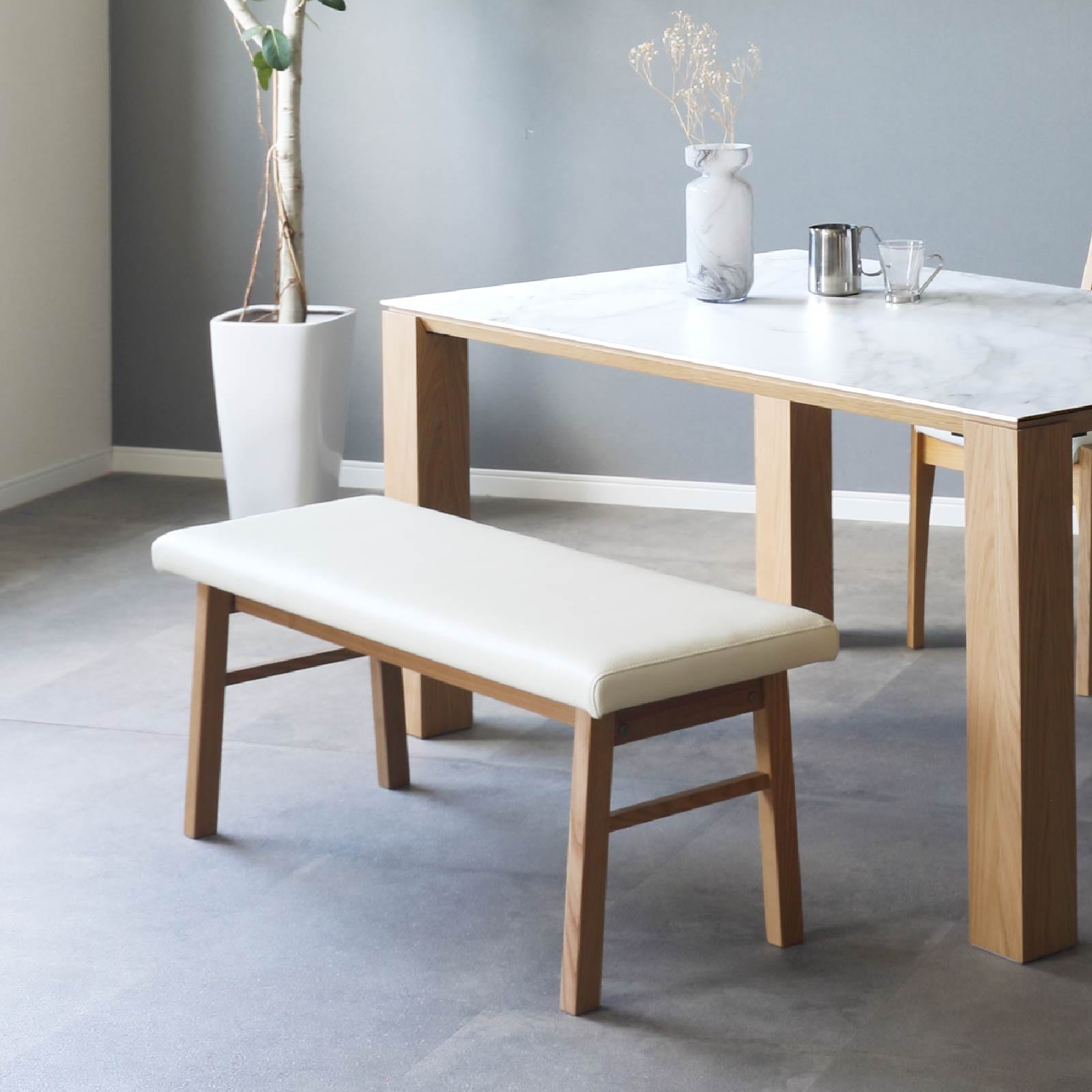 幅110/座面高45］ダイニングベンチ PVCレザー 木脚