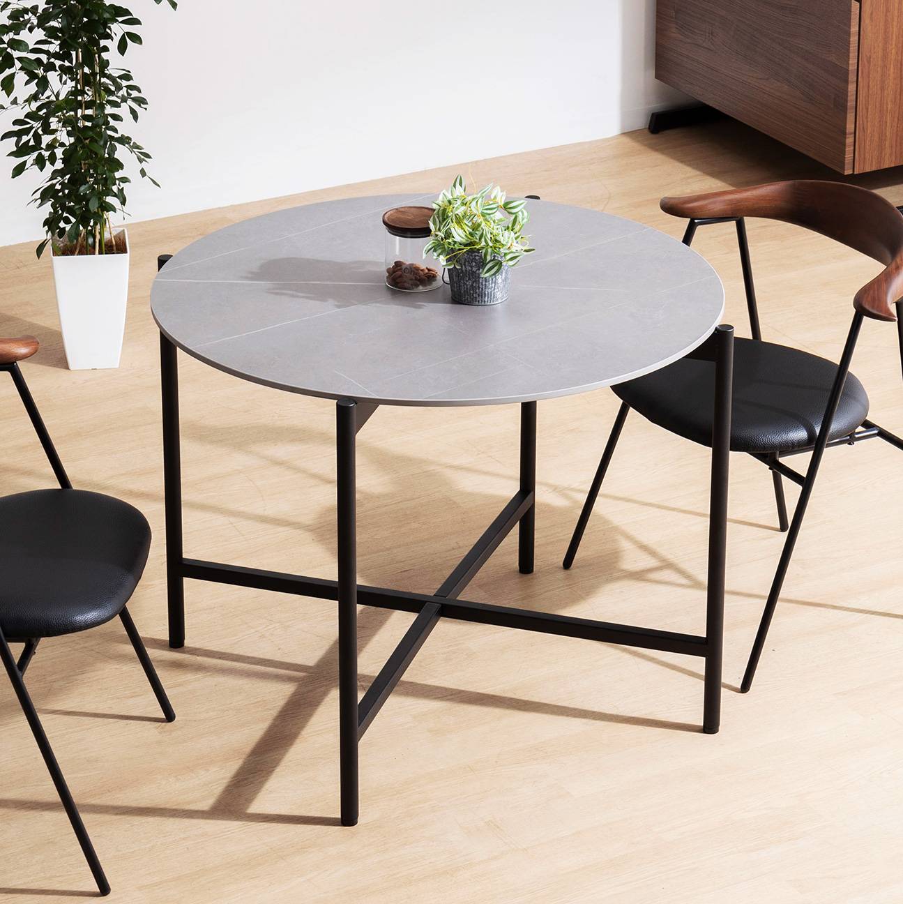 幅96］ セロエ ｜ セラミック アイアン脚 丸テーブル ダイニング