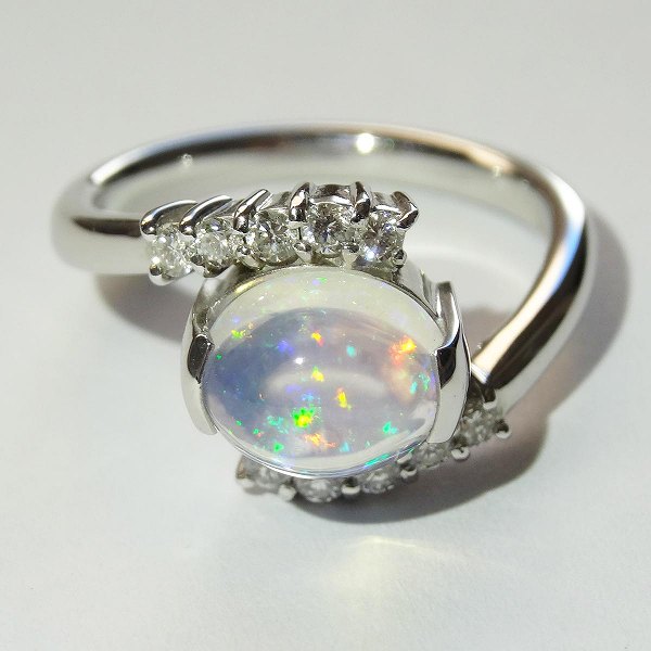 メキシコオパール リング 指輪 天然 ダイヤモンド プラチナ900 希少