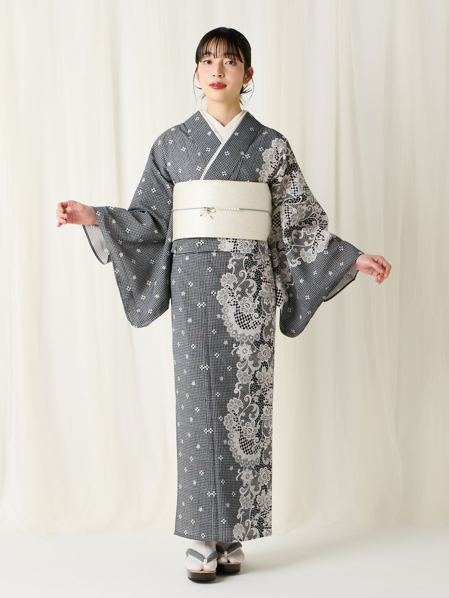 残りわずか】浴衣単品「 片寄せレース 」(FREE ライトグレー): ふりふ