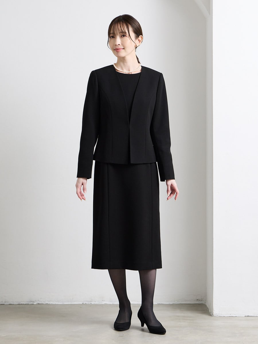 喪服・礼服】【ウォッシャブル】ブラックフォーマルアンサンブル（V