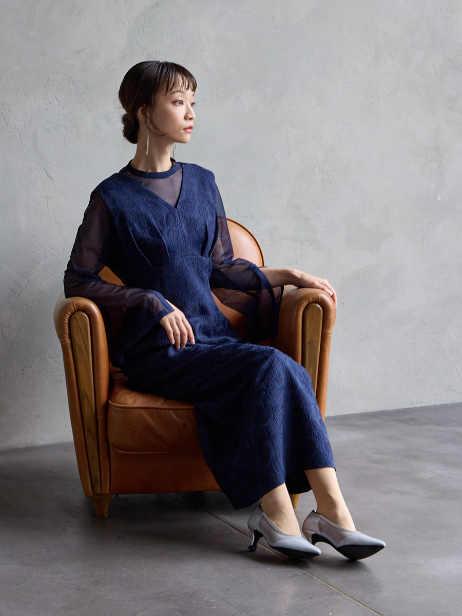 試着キャンペーン対象】チュールブラウス付きジャカードIラインドレス