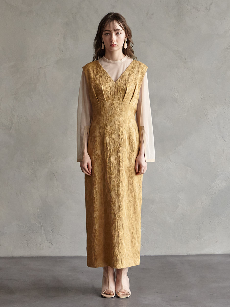 試着キャンペーン対象】チュールブラウス付きジャカードIラインドレス