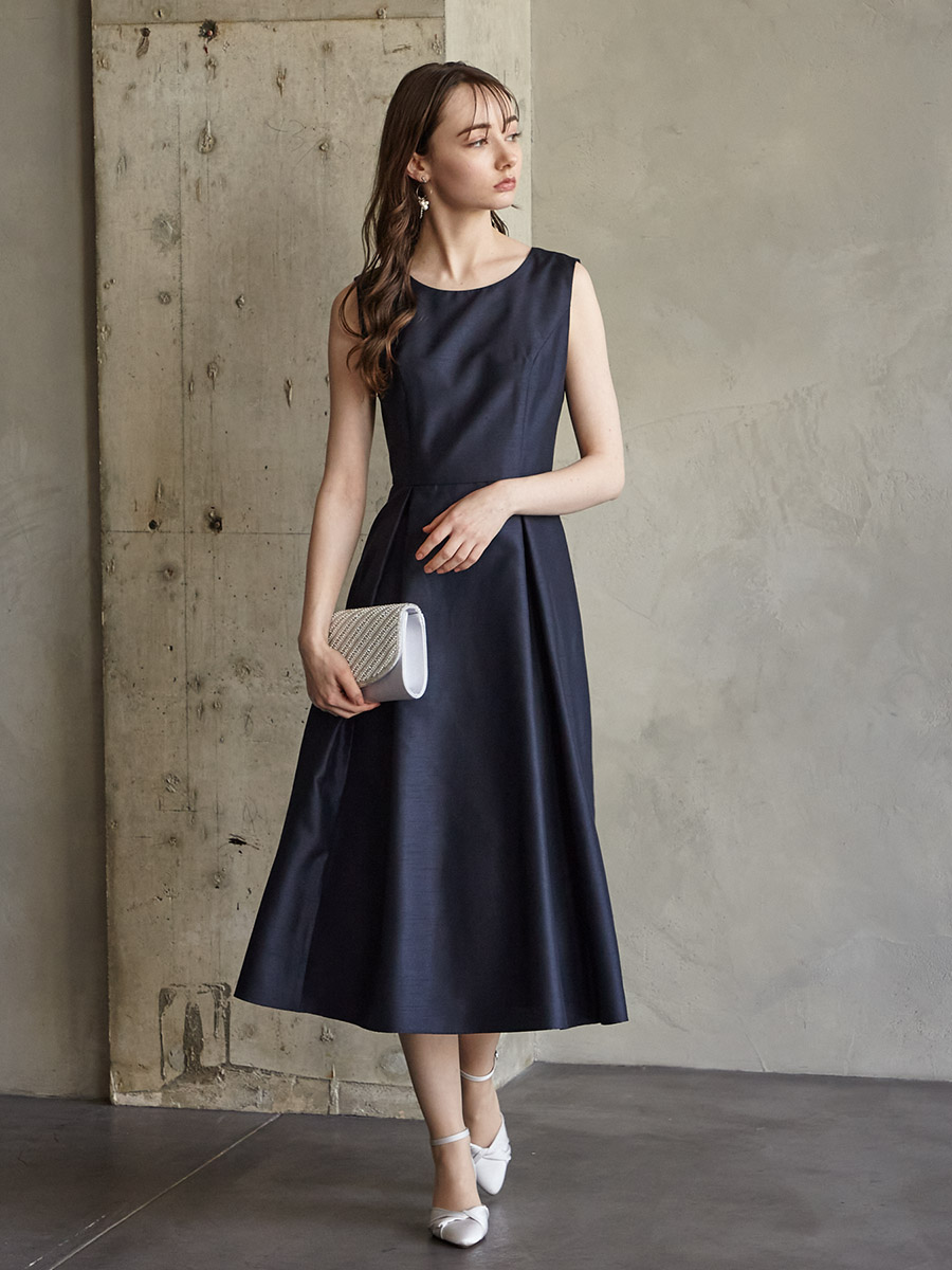 レースブラウス付シャンタンフィット＆フレアドレス｜パーティードレス