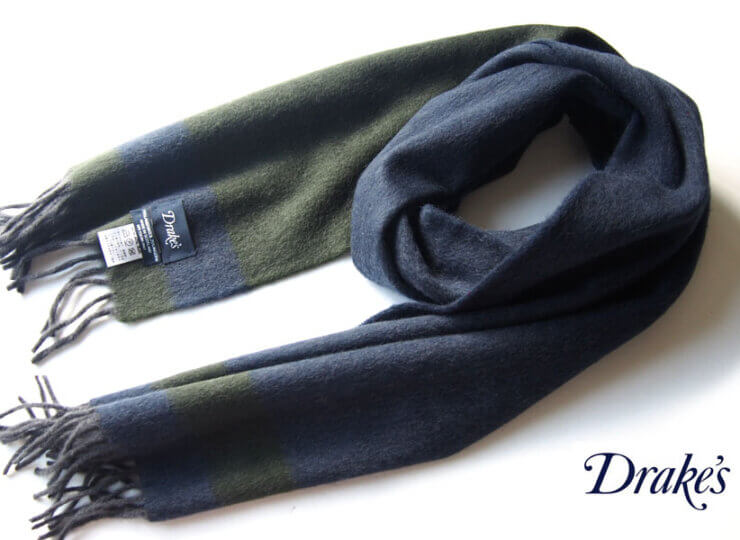 Sold Out】ドレイクス｜Drake's｜ウール×アンゴラマフラー｜グリーン