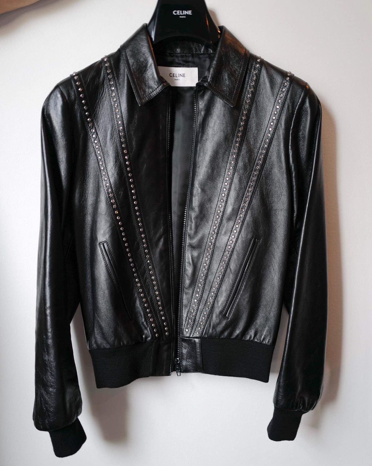 Celine × Hedi Slimane 19SS Rhinestones Leather Jacket sz44 | Grailed