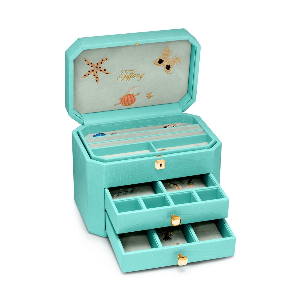 Tiffany Facets:Double Extra Large Jewelry Box in Tiffany Blue