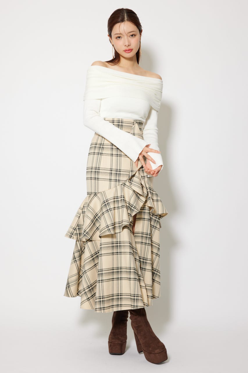 rienda | フリルスリットハイウエストスコートショートパンツ