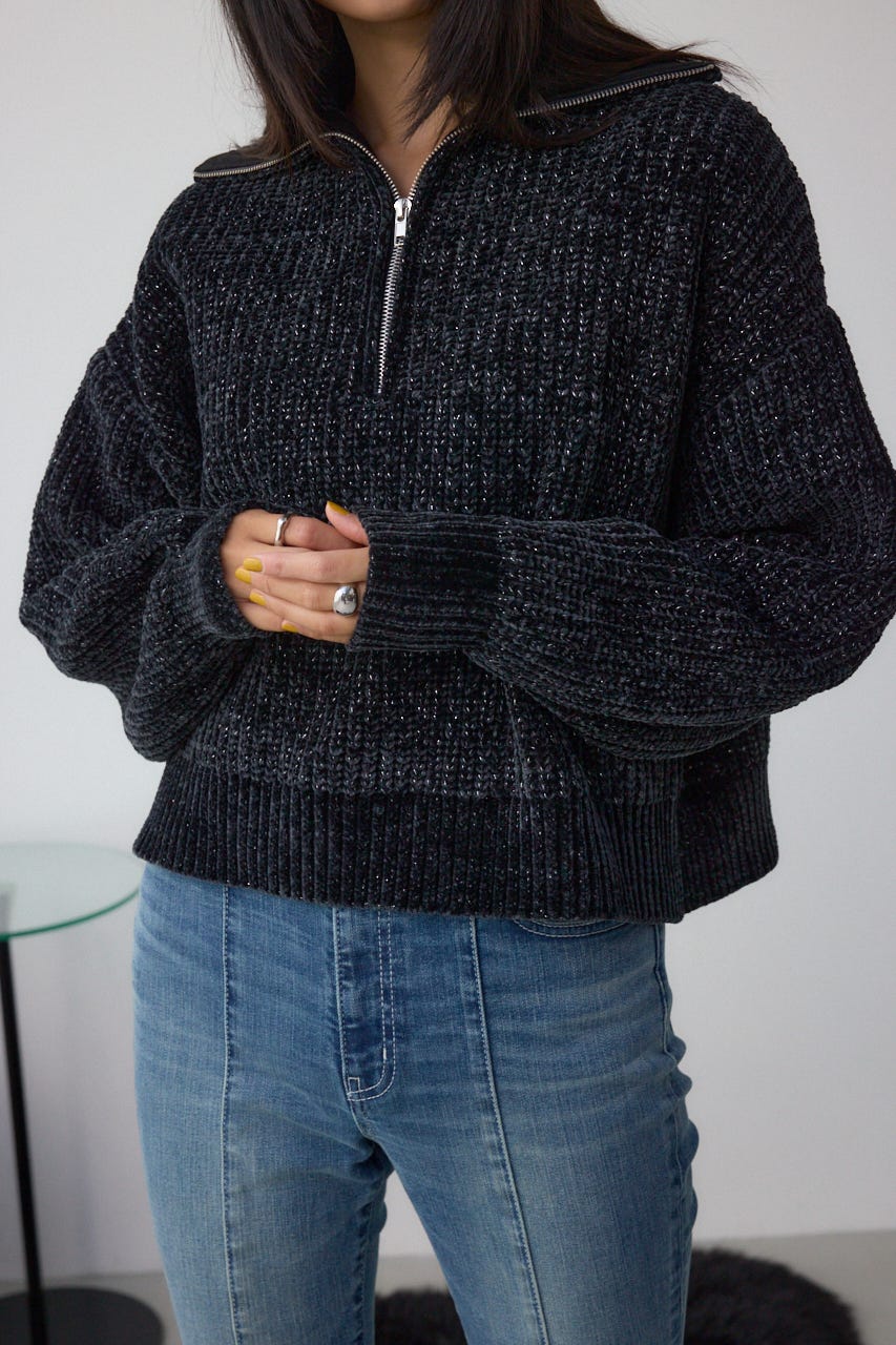 AZUL BY MOUSSY | ラメベロアハーフZIPニットトップス (ニット ) |SHEL