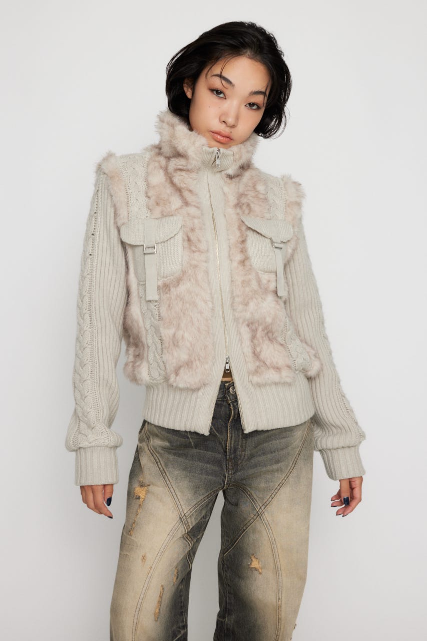 LAGUA GEM | CABLE KNIT FAUX FUR ブルゾン (ブルゾン ) |SHEL'TTER