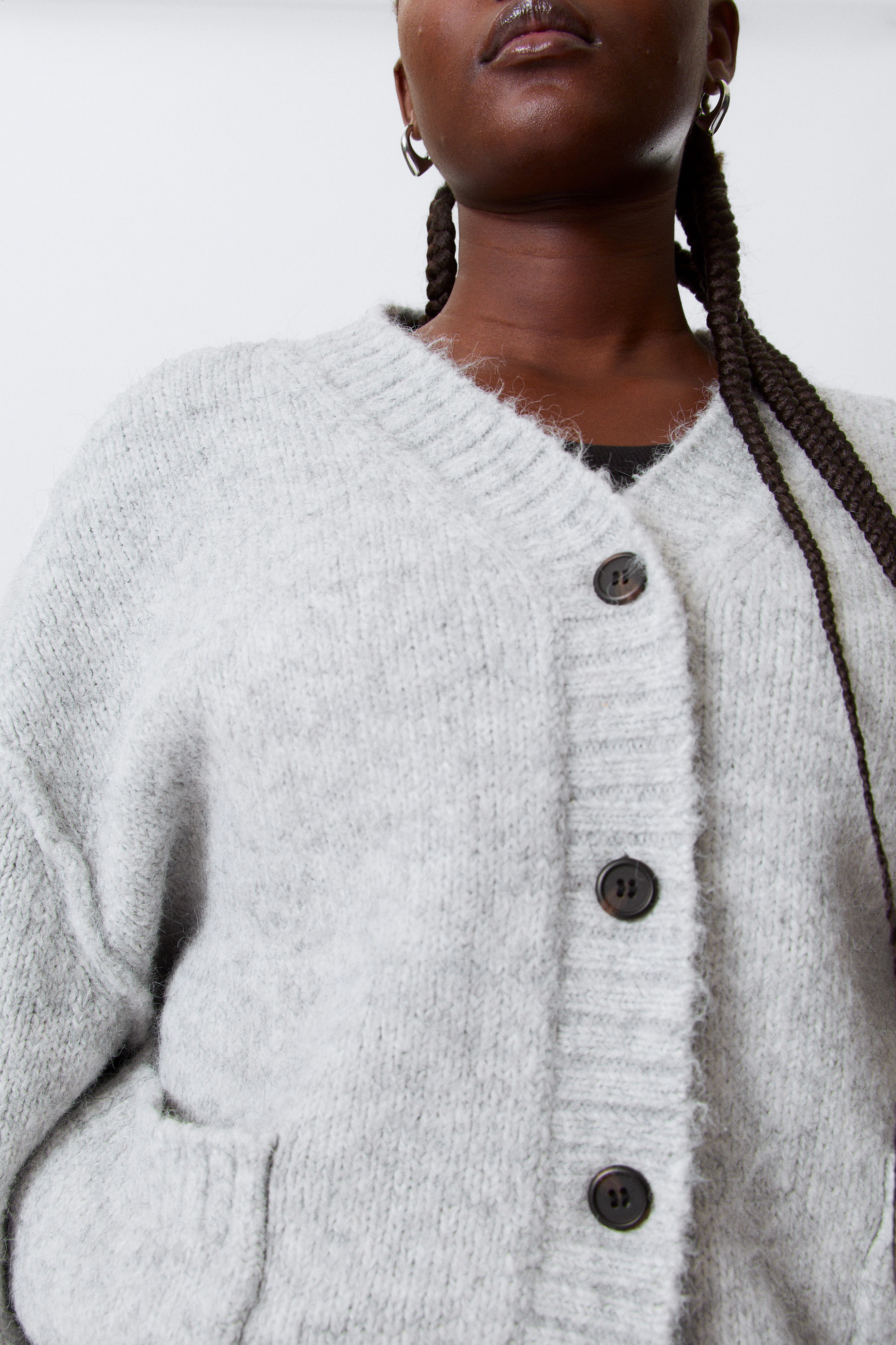 loose fit knitted v-neck cardigan - Grey Melange | Weekday EU