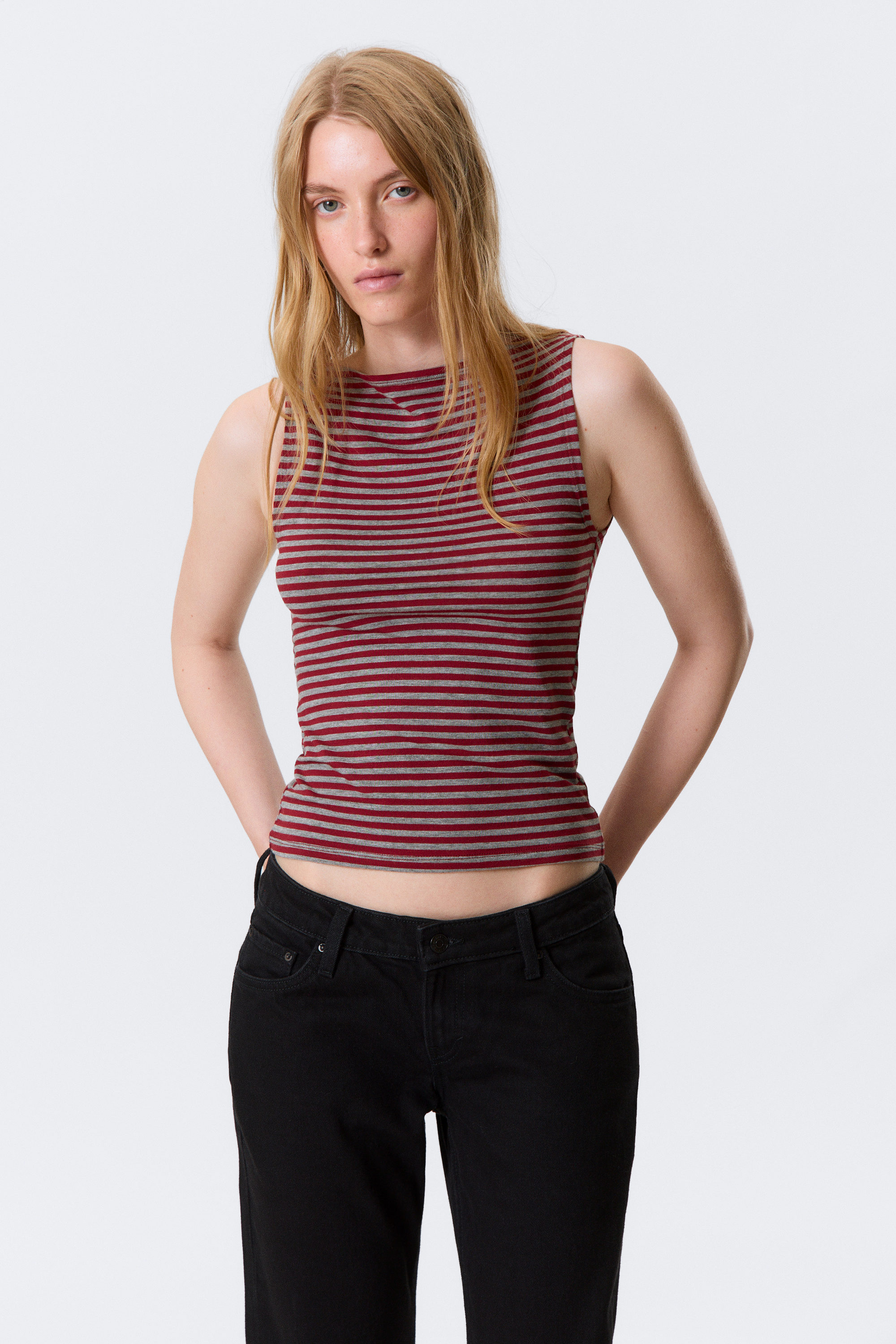 annie striped sleeveless boat-neck top - Dark Red & Grey Stripes