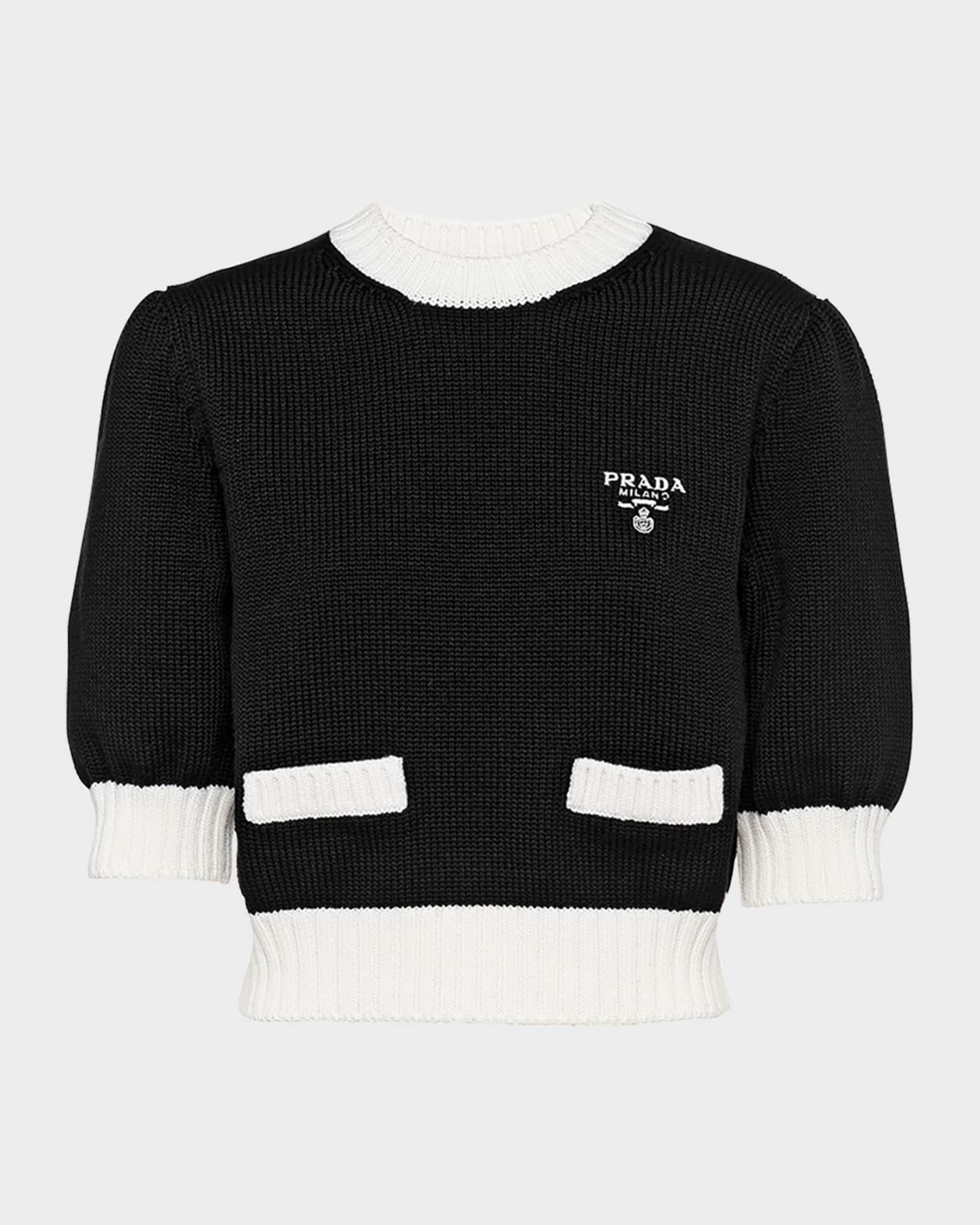Prada Bicolor Cropped Knit Sweater | Neiman Marcus