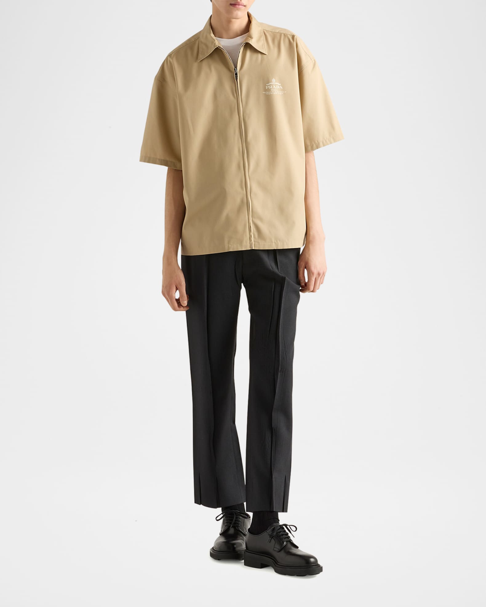 Prada Men's Technical Cotton Zip-Up Shirt | Neiman Marcus