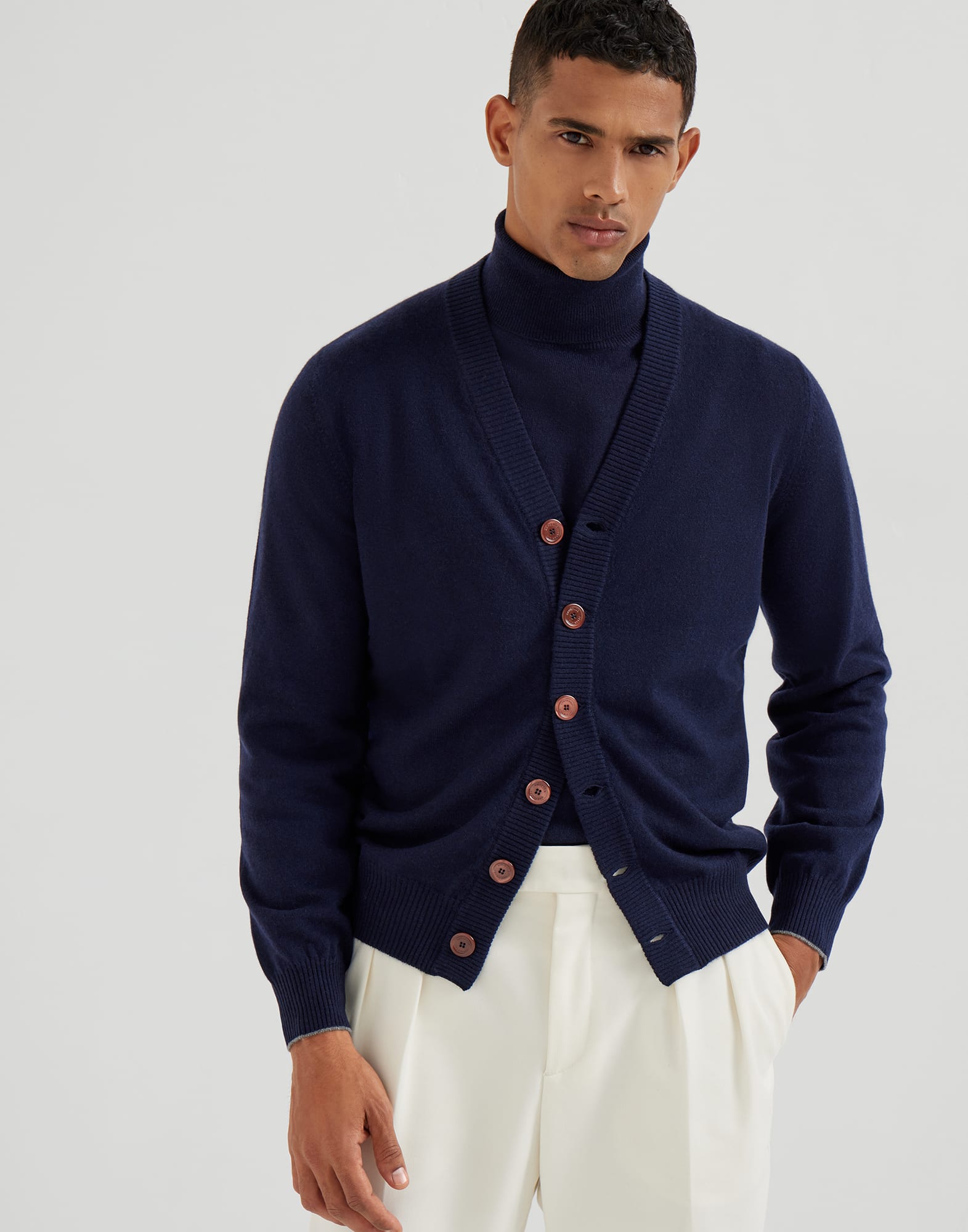 Cashmere cardigan for Man in Navy Blue | Brunello Cucinelli