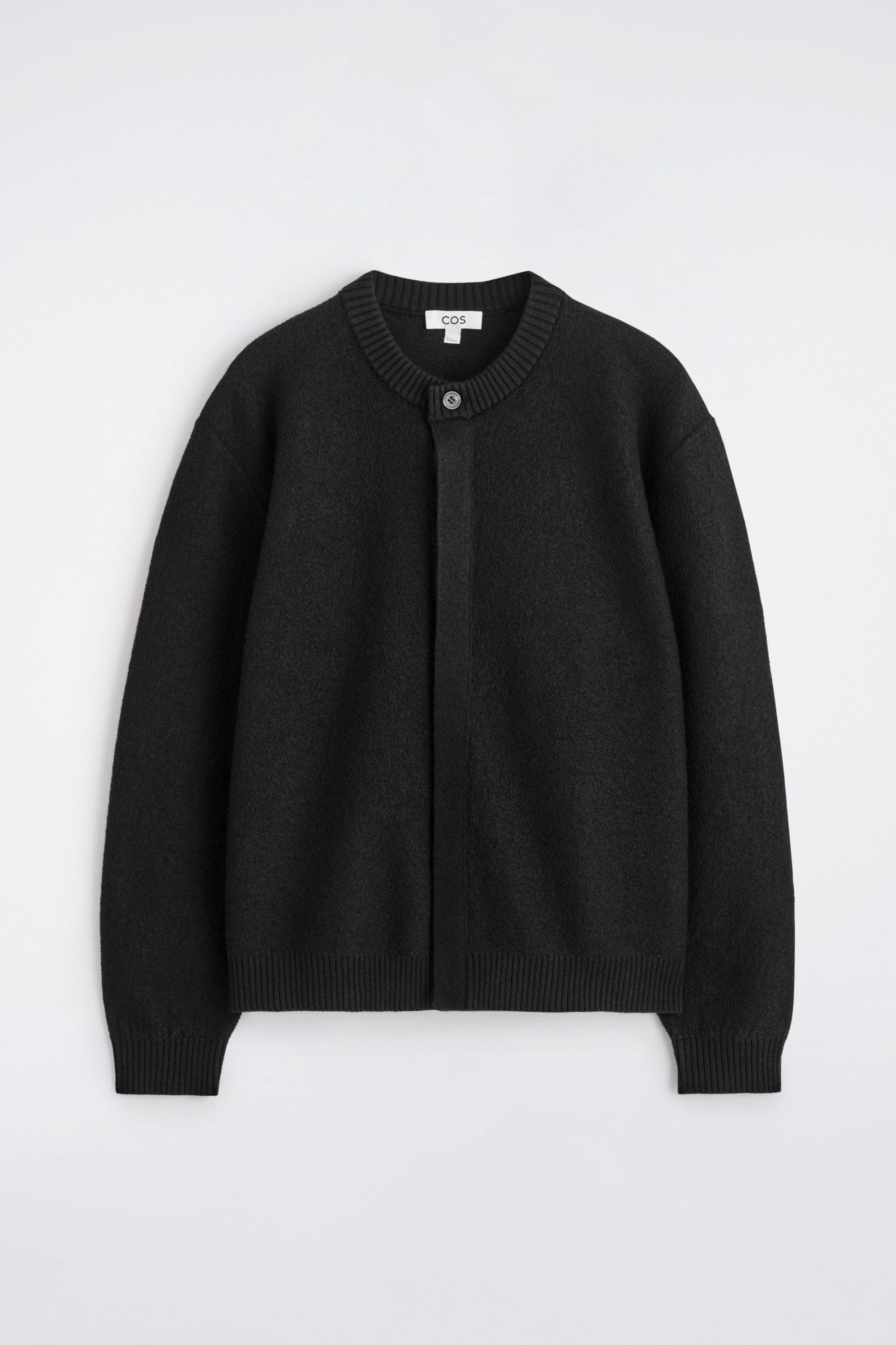 BOILED-WOOL CREW-NECK CARDIGAN - BLACK | COS