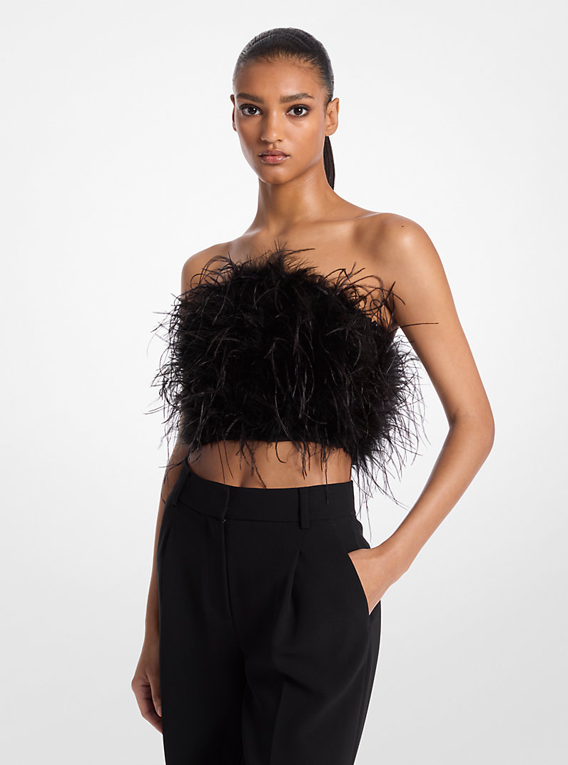 Feather Embellished Crepe Tube Top in BLACK - Sale | Michael Kors [US]
