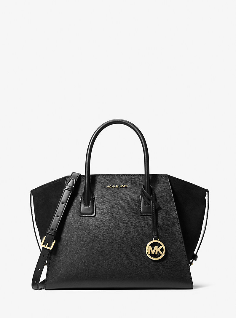 Avril Large Leather and Suede Satchel in BLACK | Michael Kors [TW]
