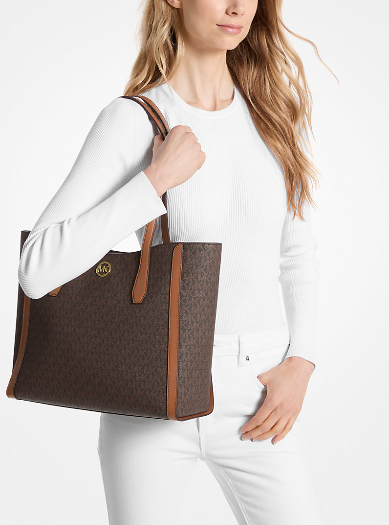 Leida Large Signature Logo Tote Bag in BROWN - Sale | Michael Kors