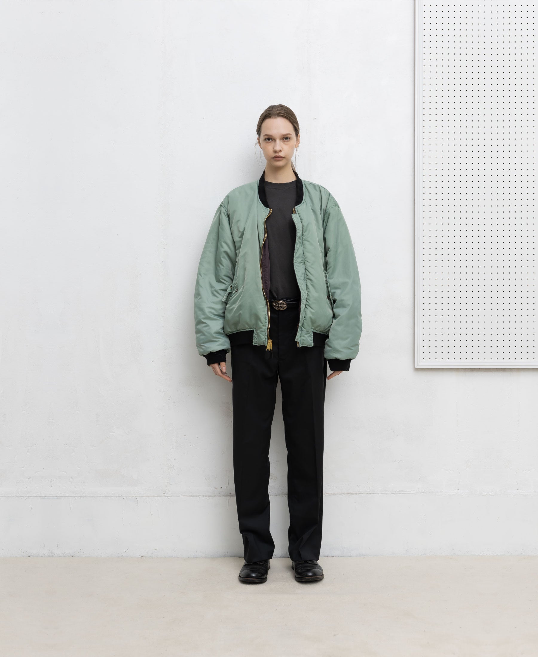 ガーメントダイ ダブルフェイスナイロンボンバージャケット - グリーン