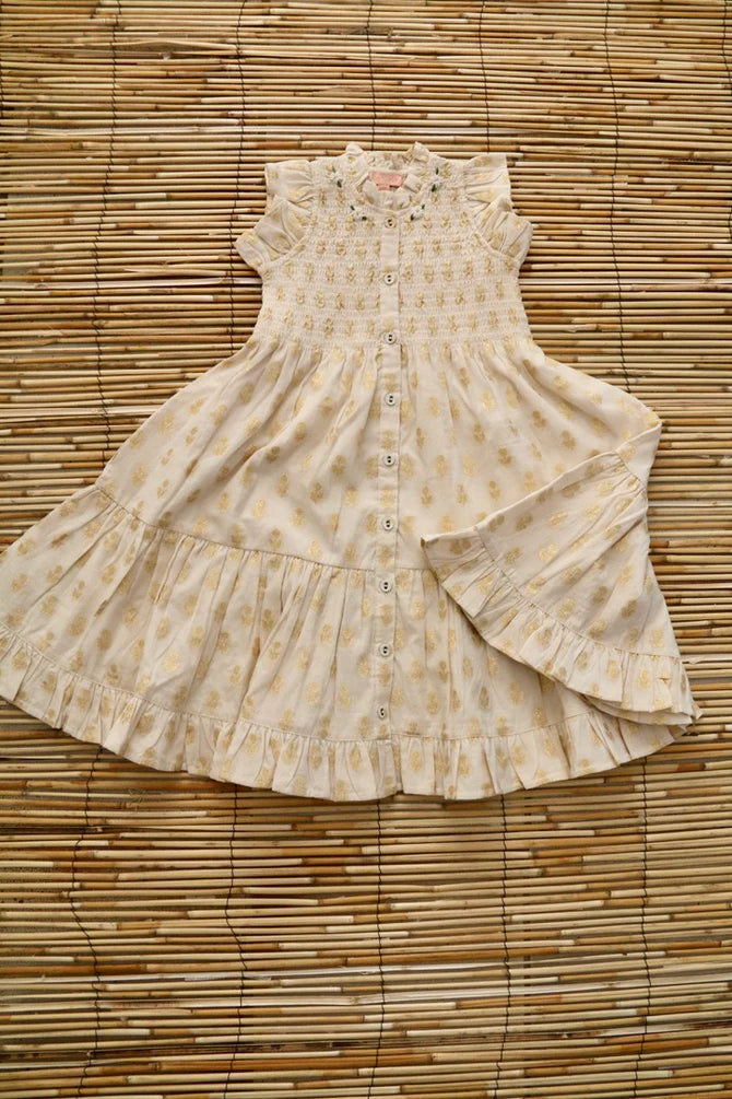 BONJOUR DIARY IBIZA LONG DRESS / GOLDEN FLOWER IVORY - Milk + Bots