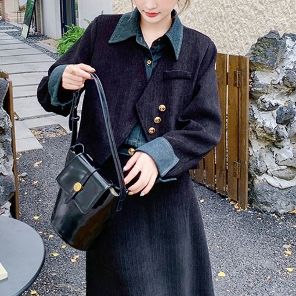 フェイクジャケット・ロングスカートセットアップ｜オフィスカジュアル