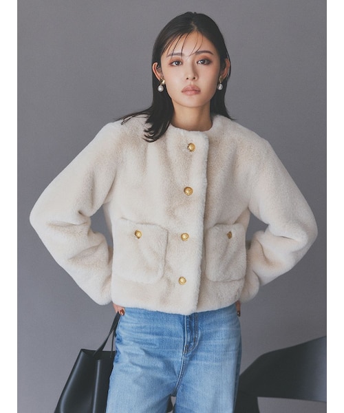 金釦クロップドファージャケット｜ミラオーウェンの通販｜&mall
