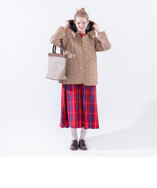 タータンチェック柄フード付きキルトジャケット/Afternoon Tea