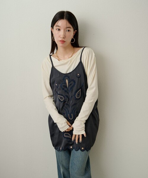 Omekashi】サテン刺繍キャミチュニック｜パルグループアウトレットの