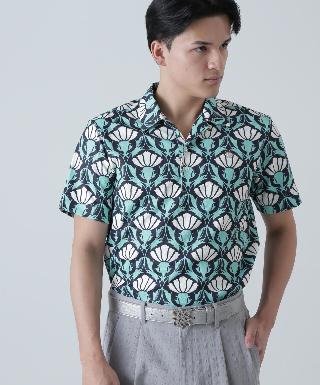 カノコサッカーストライプアザミ柄半袖シャツ (MENS) | St ANDREWS