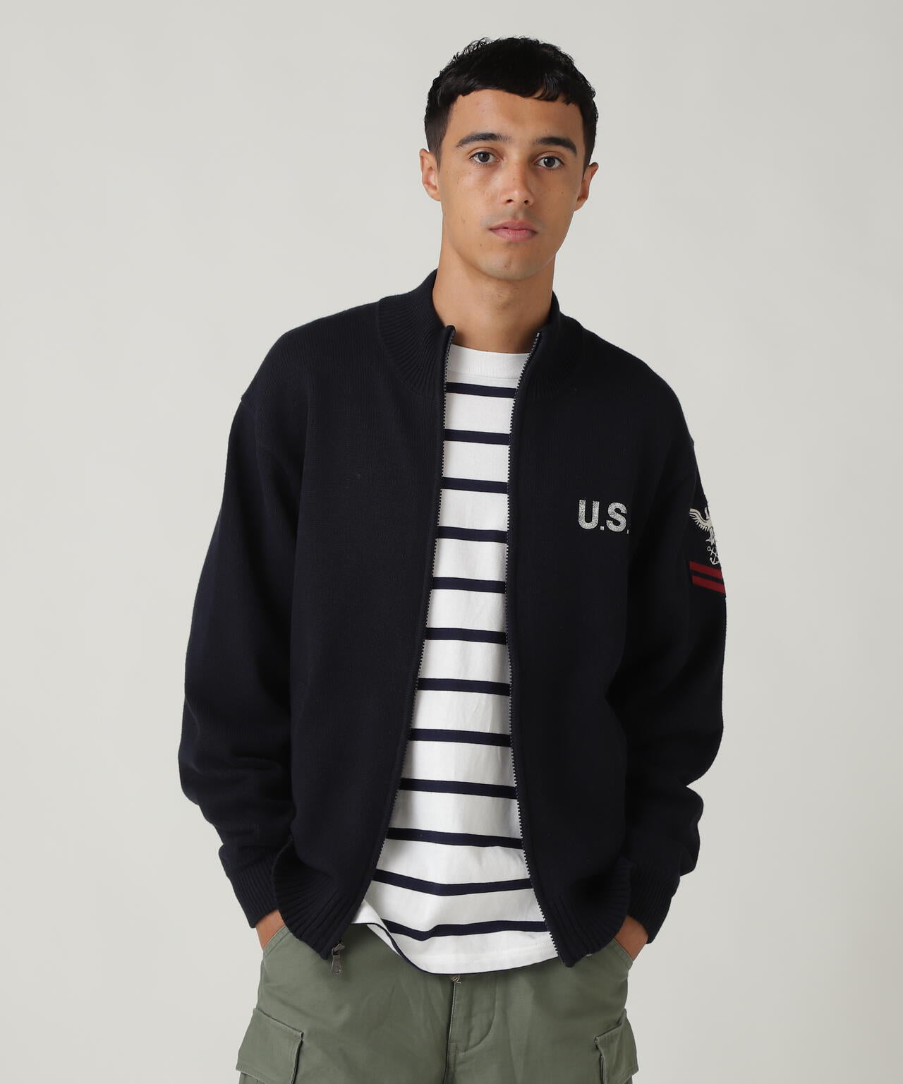 NAVAL STAND COLLAR ZIP KNIT JACKET / ネイバル スタンド カラー