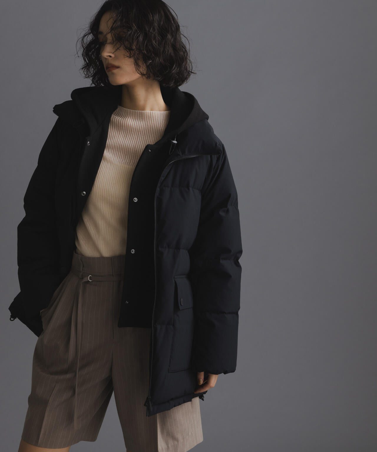 西川ダウン(R)」2WAY異素材フードダウン | NANO universe（ナノ