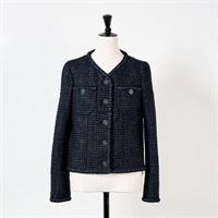CHANEL ノーカラー ツイード ジャケット 36 ブラック ネイビー