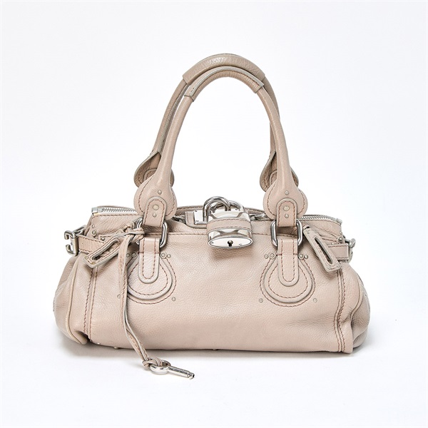 Chloe パディントン ミディアム ハンドバッグ グレー シルバー レザー