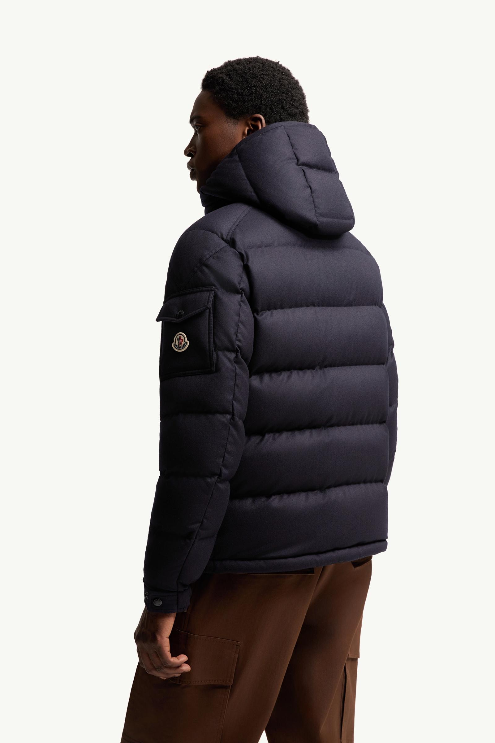 Navy Blue Montgenevre Hooded Wool Flannel Short Down Jacket