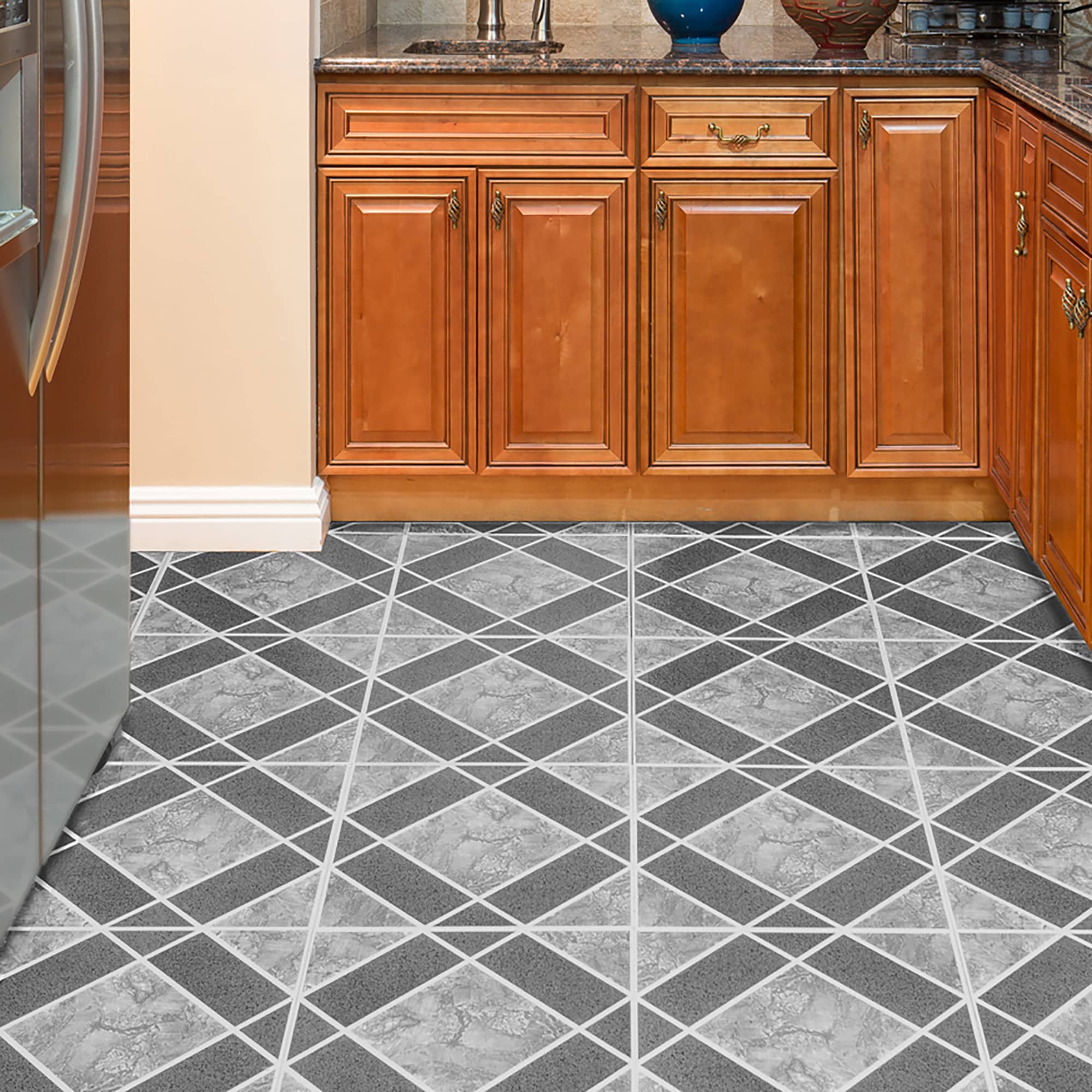 Achim Light and Dark Blue Diamond Pattern Blue Stone Look 0.07-mil