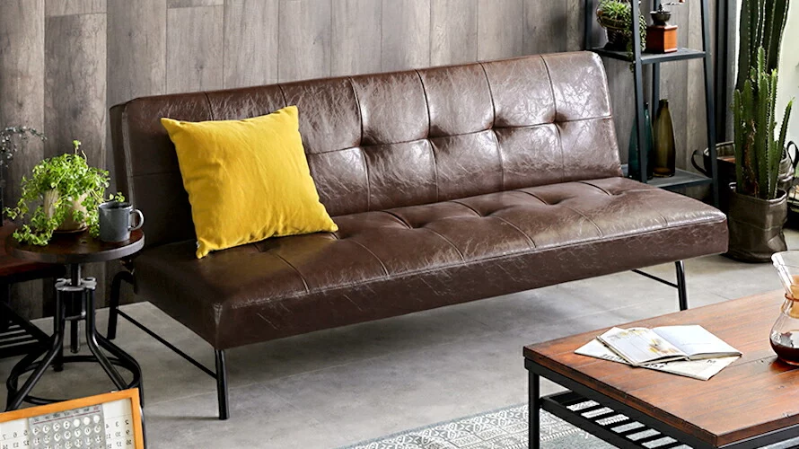 未使用訳あり ソファベット 95cm幅 シングルサイズ S ブラウンレザー調