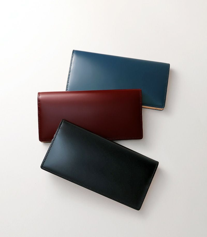 ファスナー付通しマチ長財布｜コードバン＆ベジタブルタンニンレザー